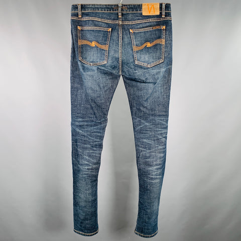 NUDIE JEANS Size 31 Skinny Lin Blue Contrast Stitch Cotton Blend Jeans