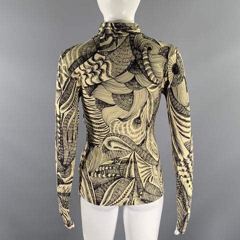 DRIES VAN NOTEN Size S Black Cream Viscose Elastane Geometric Casual Top