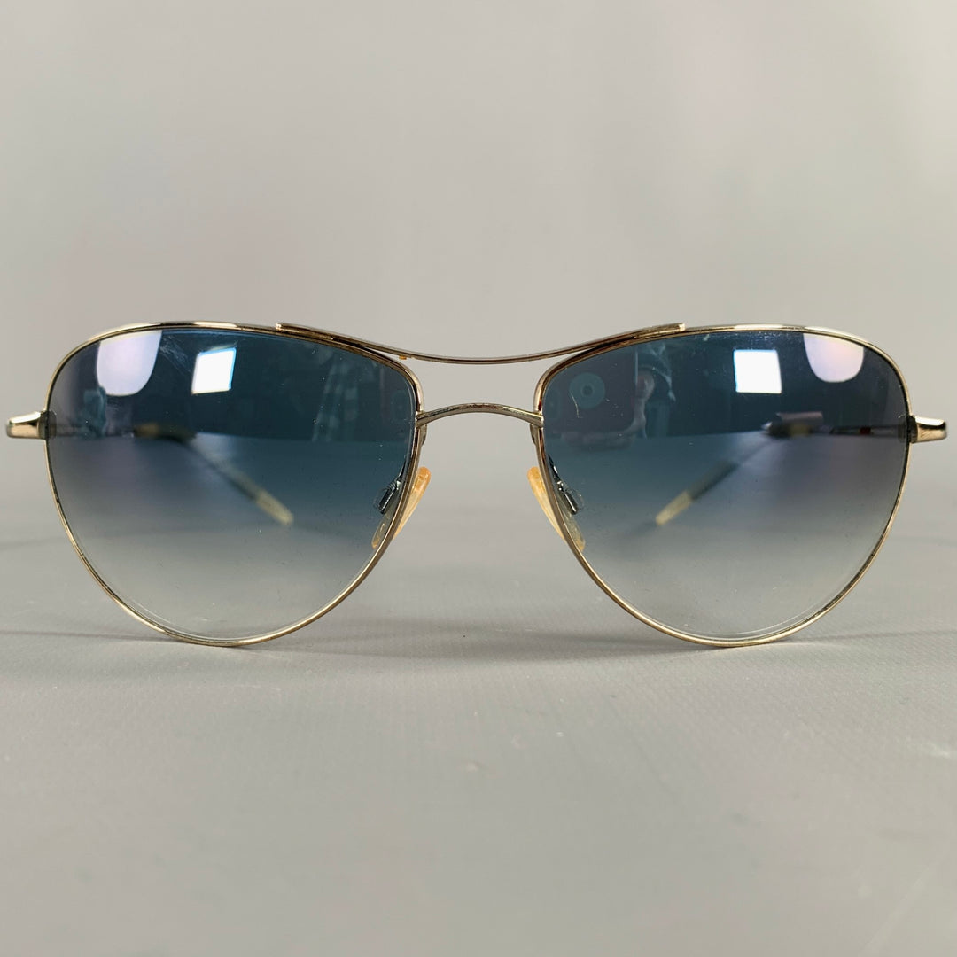 OLIVER PEOPLES -Commander- Silver Grey Metal Aviator Sunglasses