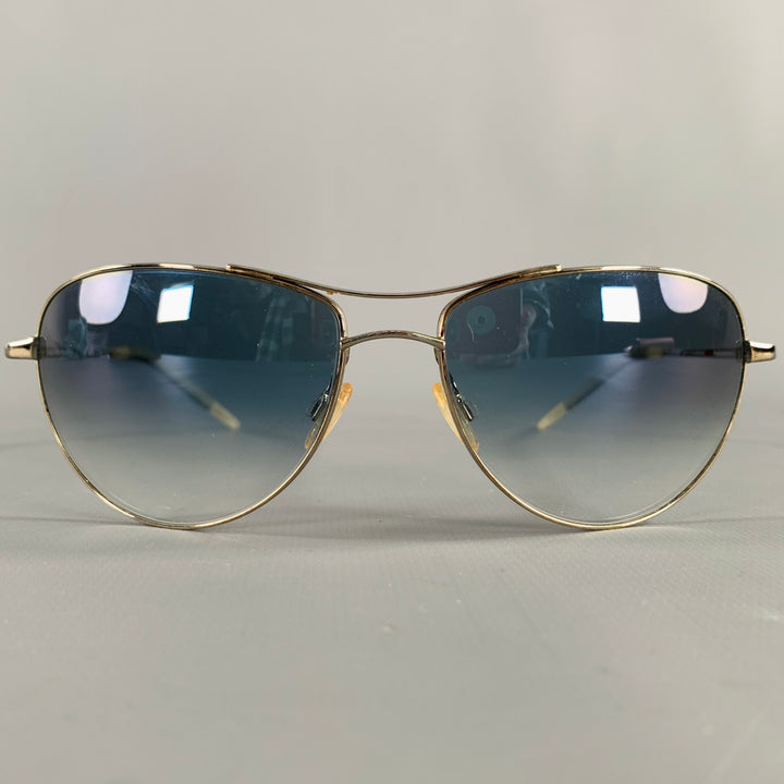 OLIVER PEOPLES -Commander- Silver Grey Metal Aviator Sunglasses