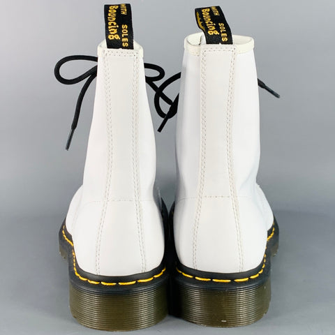 DR. MARTENS Size 10 White Leather Lace-Up Combat Boots