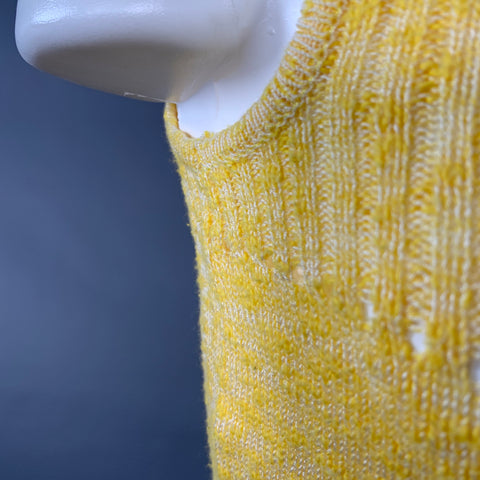 COURREGES Vintage Size S Yellow Cotton Blend Rib Knit Turtleneck Sleeveless Casual Top