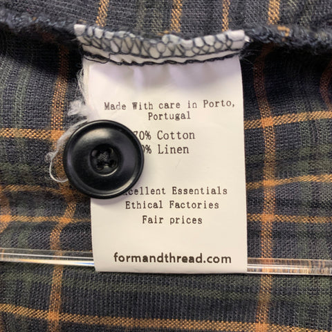 FORM & THREAD Size L Grey Green Yellow Plaid Cotton Linen Long Sleeve Shirt