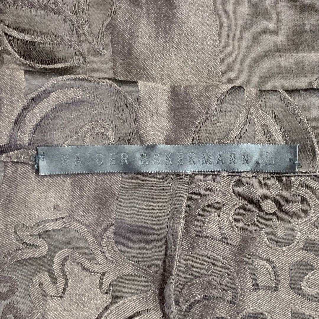 HAIDER ACKERMANN Size L Brown Jacquard Linen Silk One Pocket Long Sleeve Shirt