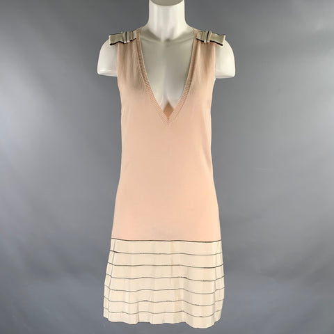 FENDI Size S Cream Peach Cotton Blend Knitted V-Neck Dress