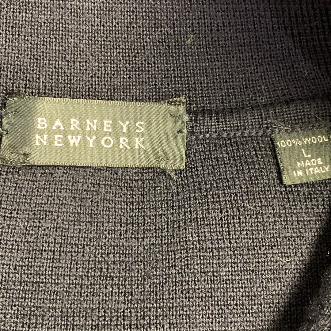 BARNEY'S NEW YORK Size L Navy Wool Button Up Cardigan