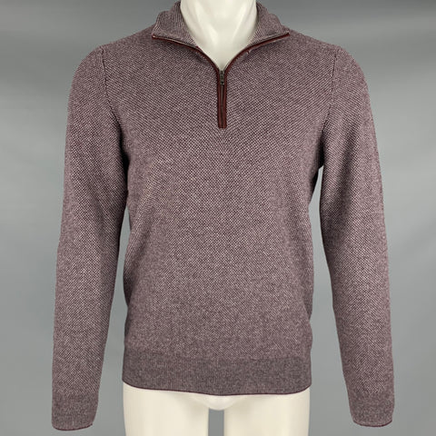 LUCIANO BARBERA Size S Burgundy Grey Knit Cashmere Elbow Patch Half Zip Pullover
