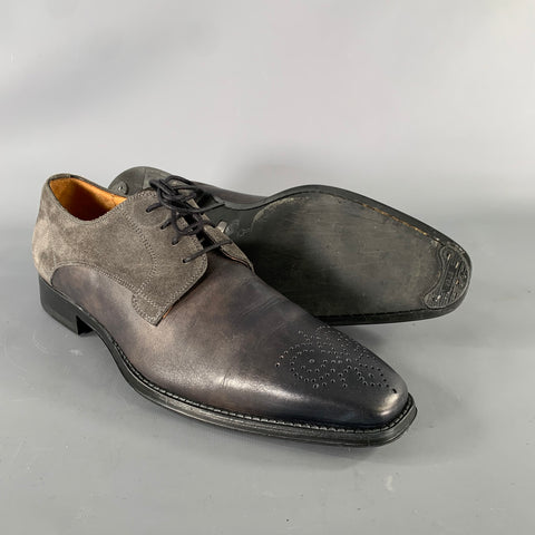 MAGNANNI Size 9.5 Grey Gunmetal Mixed Patterns Mixed Fabrics Lace Up Shoes