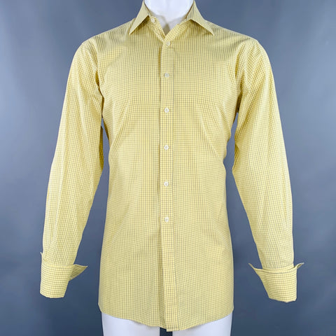 PINK Size M Yellow Blue Checkered Cotton French Cuff Long Sleeve Shirt