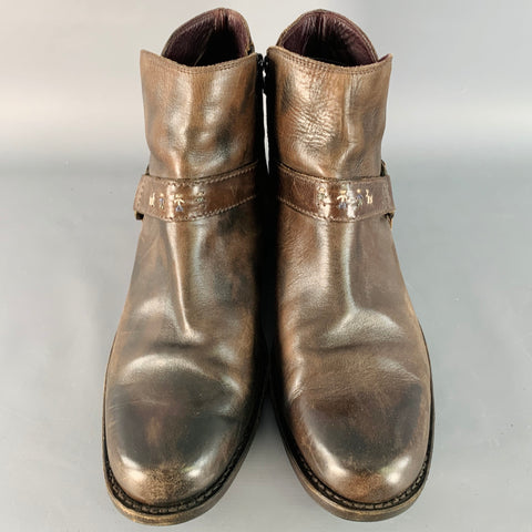HENRY BEGUELIN Size 11 Brown Leather Western Harness Ankle Boots