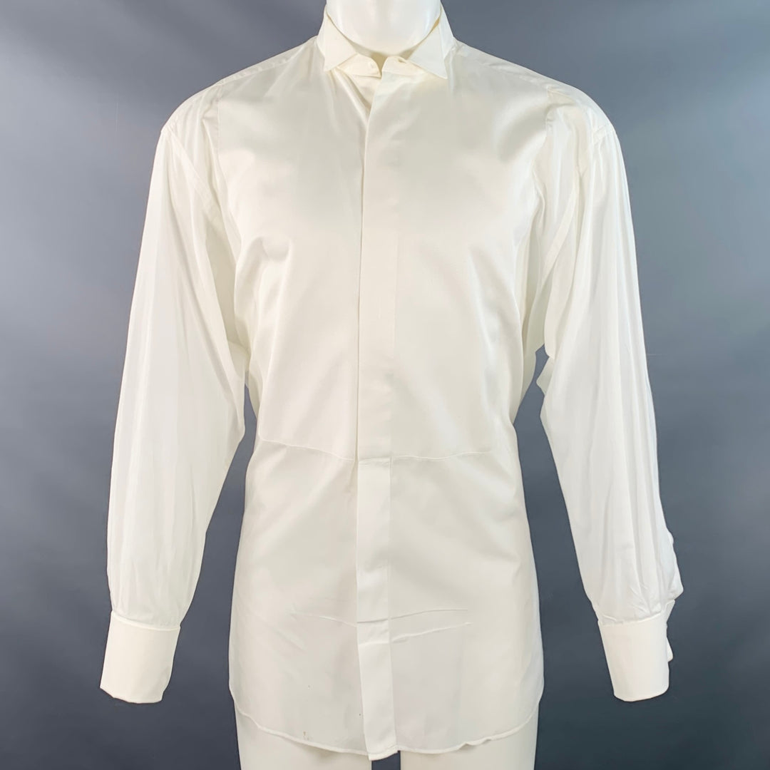 ERMENEGILDO ZEGNA Size S Cream Textured Wingtip French Cuff Tuxedo Long Sleeve Shirt