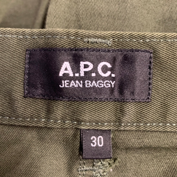 A.P.C. Size 30 Green Cotton Baggy Five Pockets Jeans