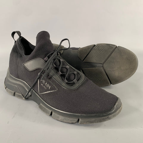 PRADA Size 9 Black Logo Nylon Lace Sneakers