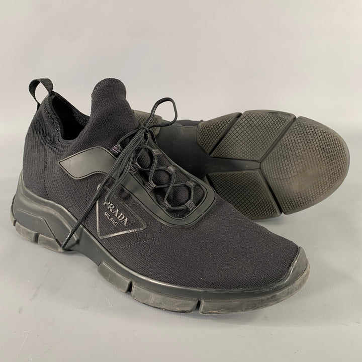 PRADA Size 9 Black Logo Nylon Lace Sneakers