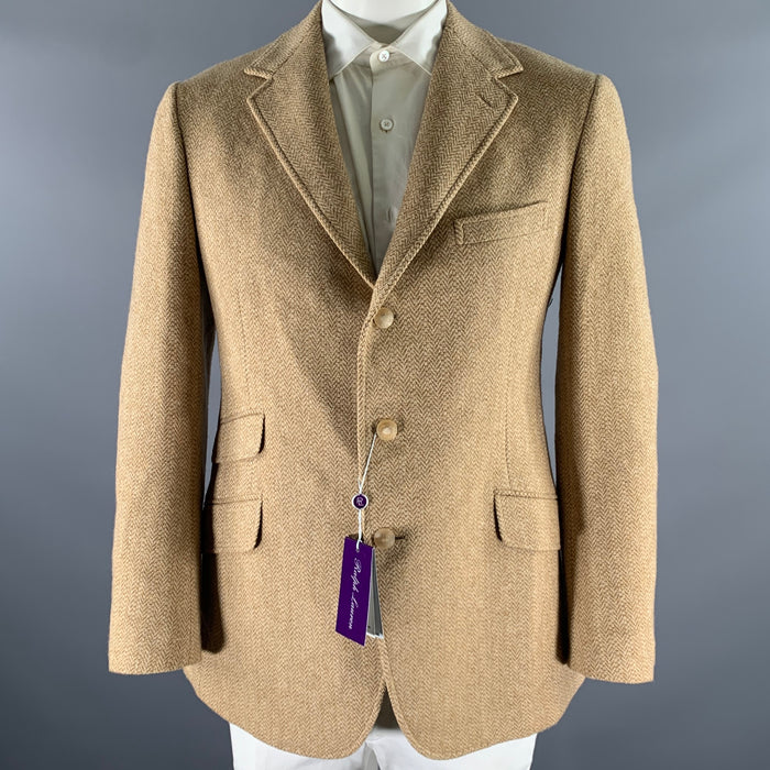 RALPH LAUREN Size 42L Camel Tan Herringbone Wool Notch Lapel Sport Coat