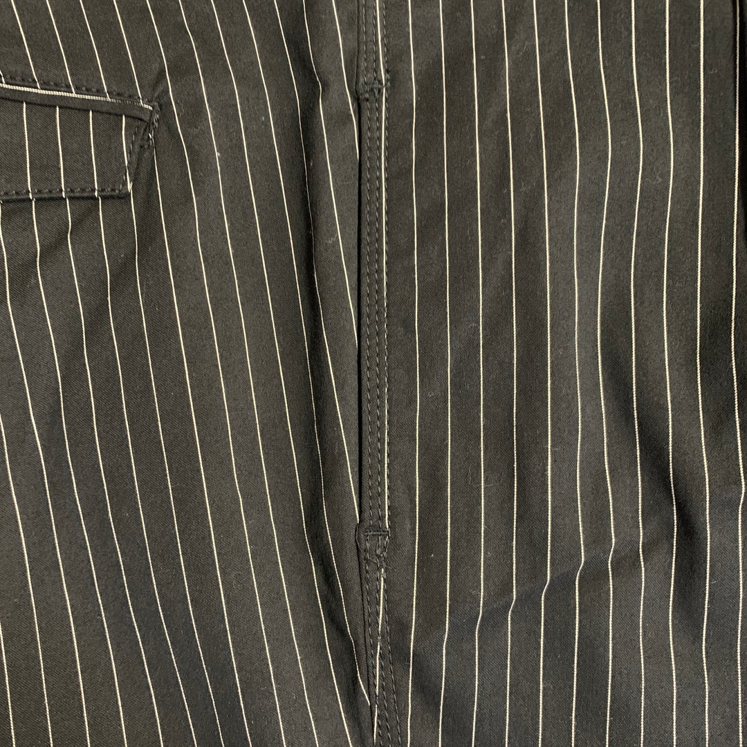 HAIDER ACKERMANN Size XL Black White Stripe Cotton Blend Belted Casual Pants