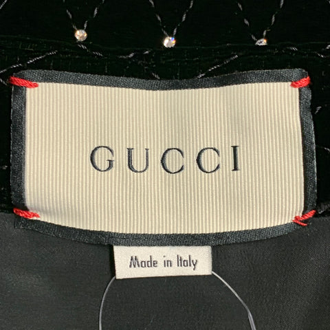 GUCCI Size 6 Black Silver Velvet Crystal Quilted Side Zipper Knee Length Skirt