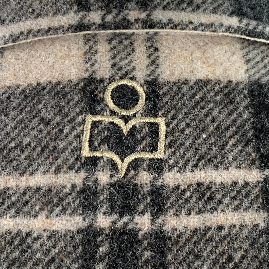 ISABEL MARANT Size XS Gervon Grey Beige Plaid Wool Oversized Long Sleeve Shirt Jacket