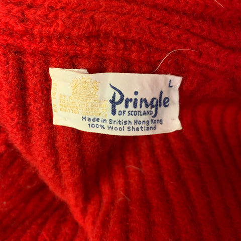 PRINGLE Size L Red Knit Wool Shawl Cardigan