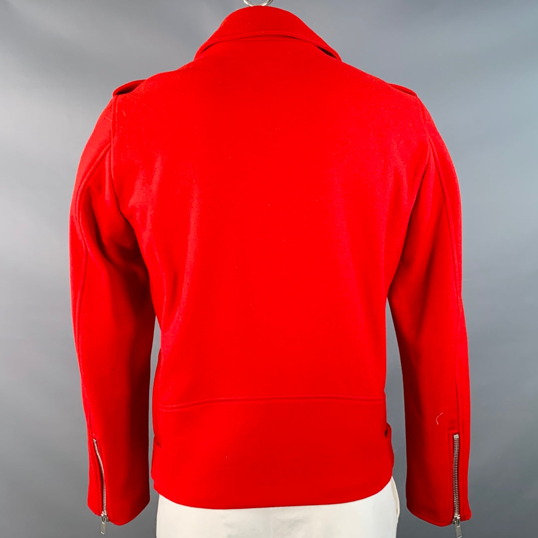 PT TORINO Size 42 Red Wool Belted Zip Up Biker Jacket