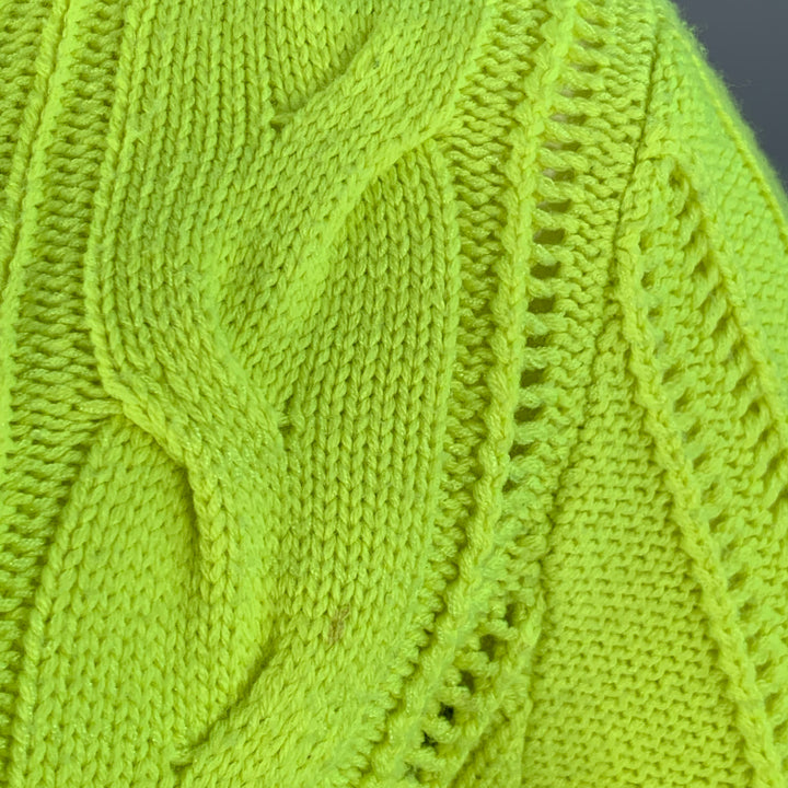 ALICE + OLIVIA Size L Yellow Neon Wool Blend Cable Knit Turtleneck Sweater