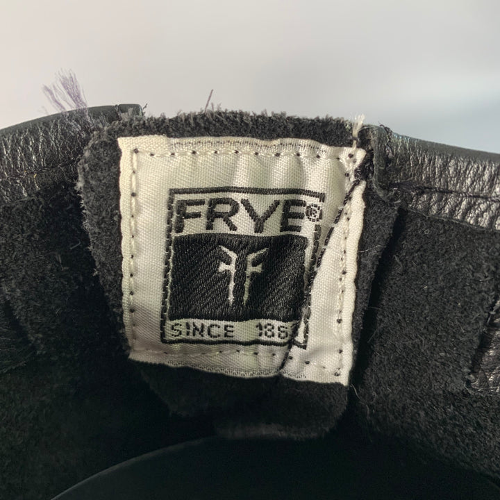 FRYE Size 10 Black Leather Calf High Pull On Belted Boots