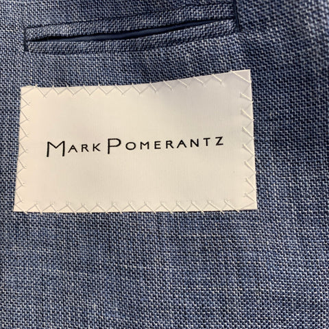 MARK POMERANTZ Size 44 Blue Linen Notch Lapel Sport Coat