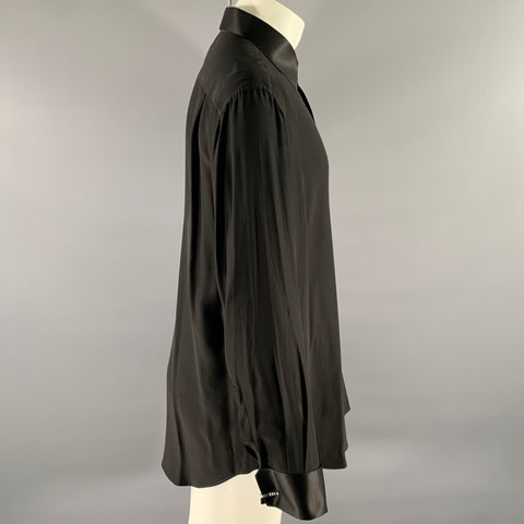 STEFANO RICCI Size XL Black Silk Hidden Placket Long Sleeve Shirt