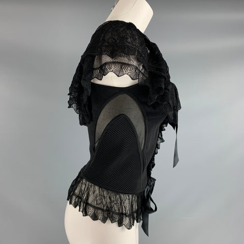 VALENTINO Size M Black Viscose Nylon Lace Up Dress Top