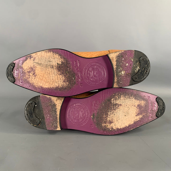 PAOLO SHOES Size 10 Tan Purple Crackled Leather Chelsea Boots