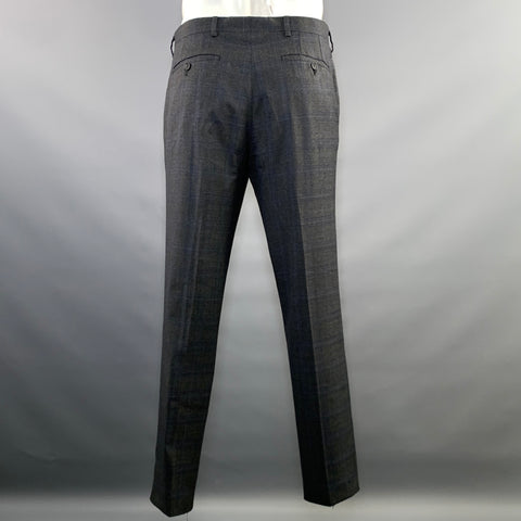 PAUL SMITH Chest Size 44 Grey Navy Plaid Wool Notch Lapel 36 31 Suit