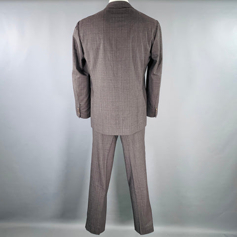 SARTORIO Size 44 Brown Grey Plaid Wool Notch Lapel Suit
