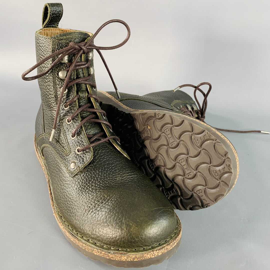 BIRKENSTOCK Size 9 Green Pebble Grain Leather Lace-Up Boots