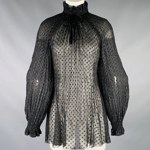 PHILOSOPHY di LORENZO SERAFINI Size 6 Black Polyester Dots High Collar Blouse