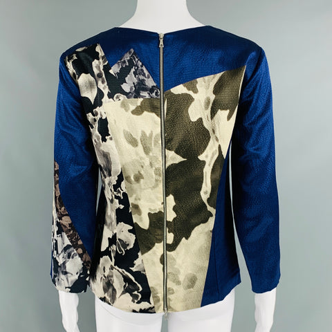 DRIES VAN NOTEN Size 4 Navy Beige & Black Print Back Zip Blouse