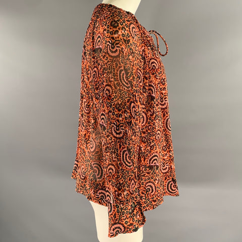 A.L.C. Size 8 Orange Pink Silk Floral Neck Tie Top