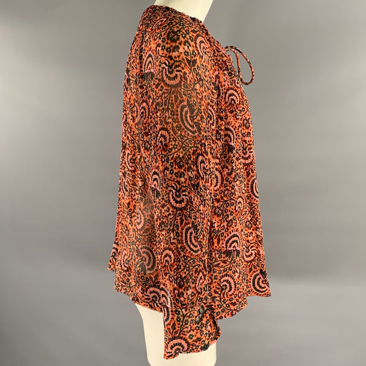 A.L.C. Size 8 Orange Pink Silk Floral Neck Tie Top