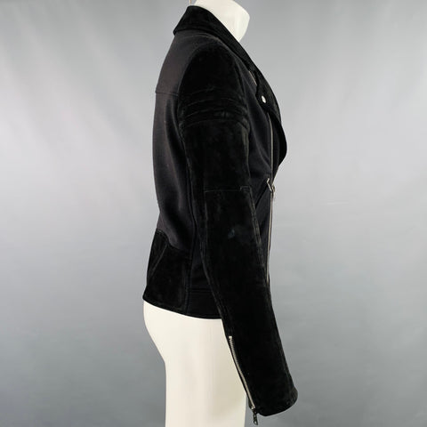 MARNI Size S Black Acrylic Blend Suede Motorcycle Jacket