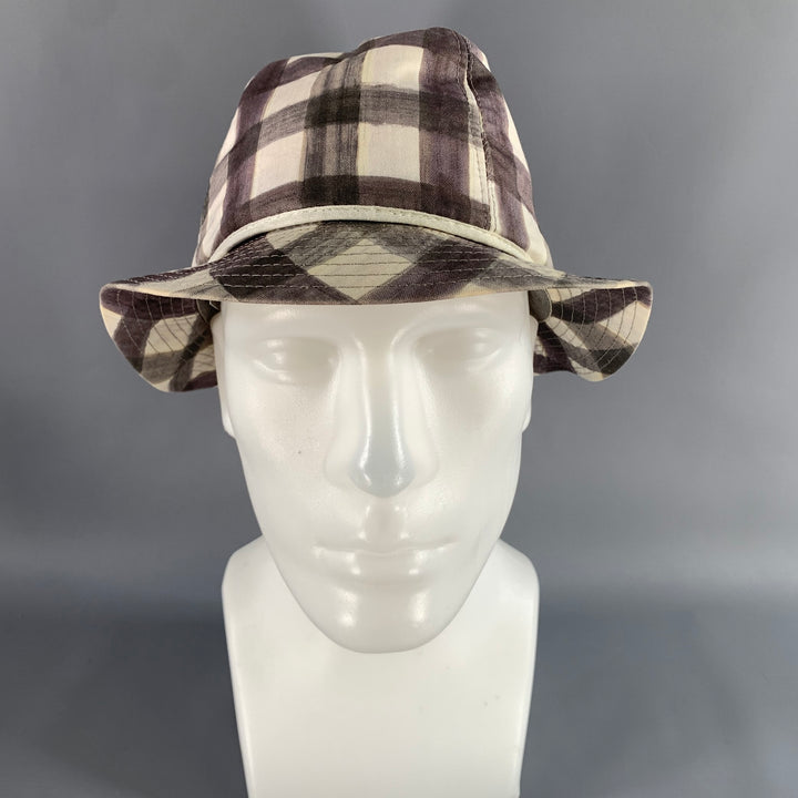 PAUL SMITH Size L Brown White Gingham Cotton Hats