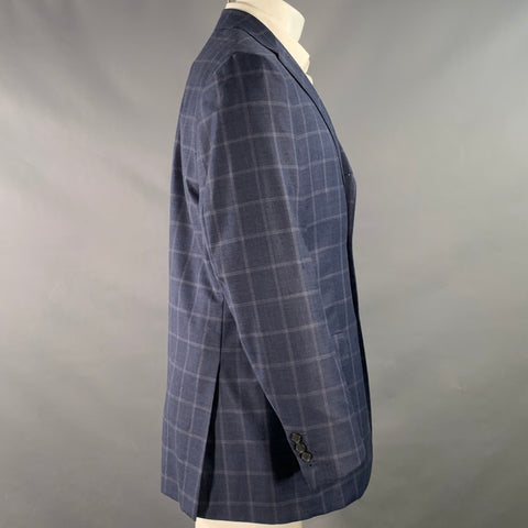 ISAIA Size 40 Blue Orange Plaid Wool Single Breasted Sport Coat