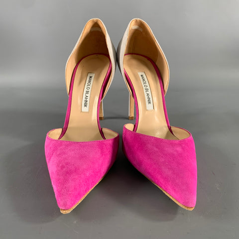 MANOLO BLAHNIK Size 9.5 Pink Grey Suede Two Tone Suede Pointed Toe Pumps