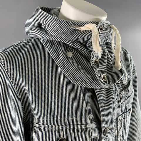 ENGINEERED GARMENTS Size S White Blue Stripe Cotton Hooded Jacket