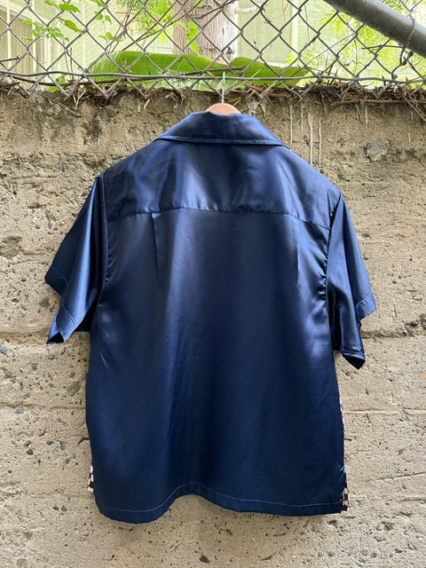 ENFANTS RICHES DEPRIMES Size XL Navy Burgundy & White Silk Short Sleeve Shirt