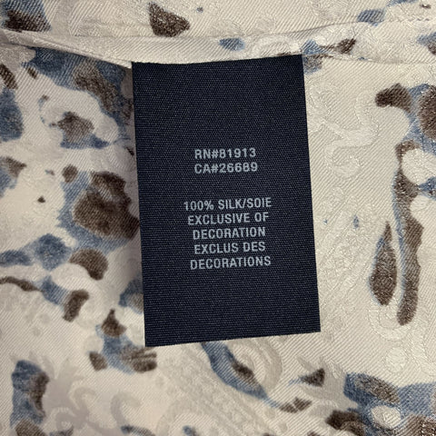 ROBERT GRAHAM Size L Beige Blue & Black Print Silk Button Up Short Sleeve Shirt