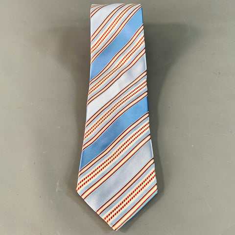 ERMENEGILDO ZEGNA One Size Blue Coral Diagonal Stripe Silk Cotton Tie