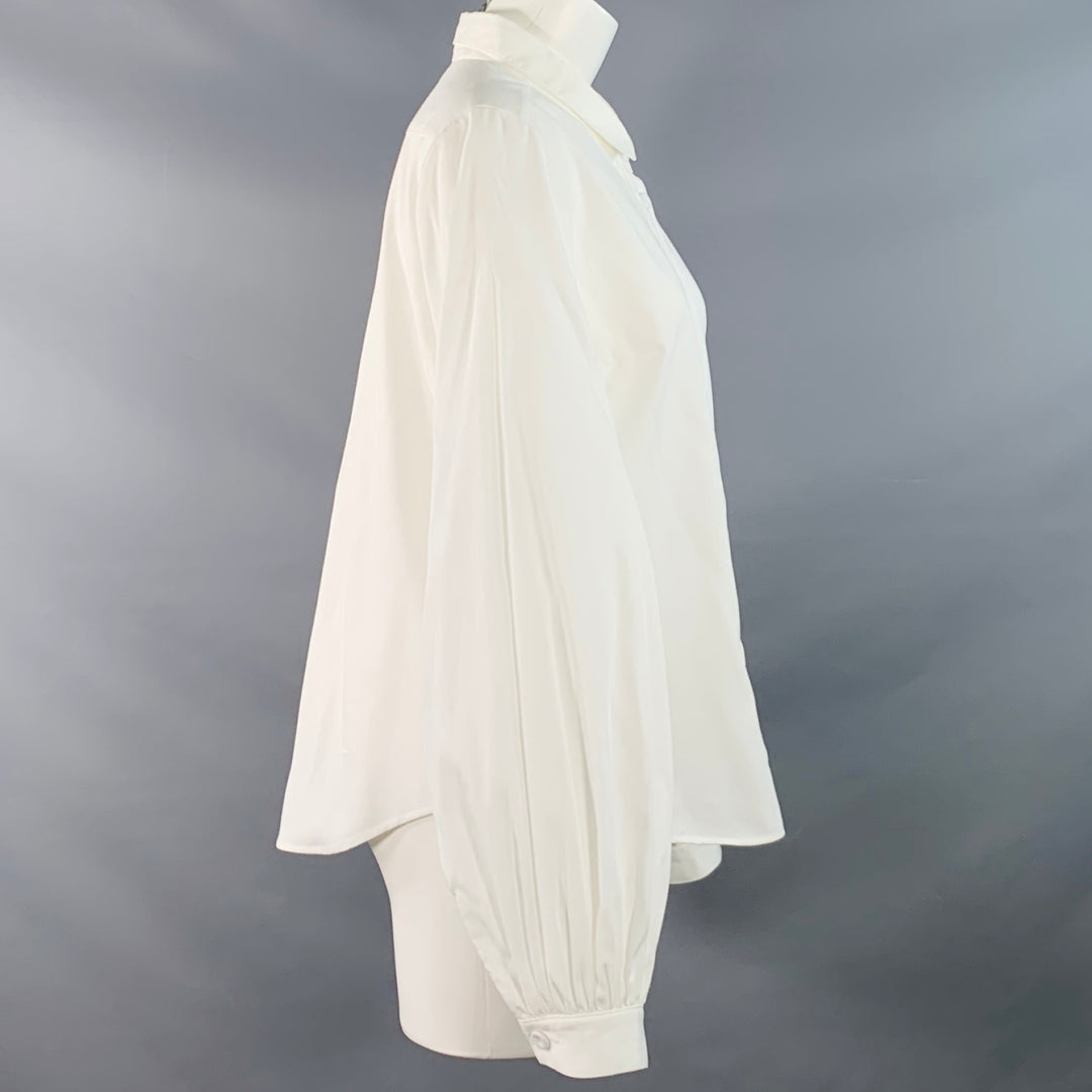 CHLOE Size 6 White Cotton Ribbed Long Sleeve Blouse