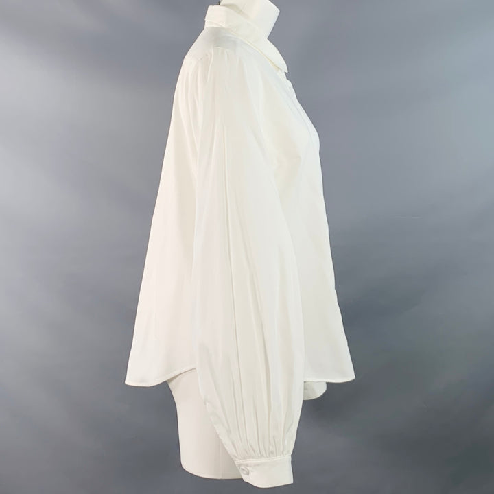 CHLOE Size 6 White Cotton Ribbed Long Sleeve Blouse