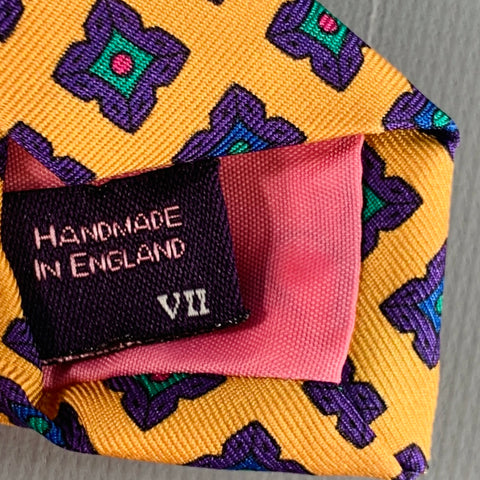 O'CONNELL'S Yellow Purple Squares Silk Tie