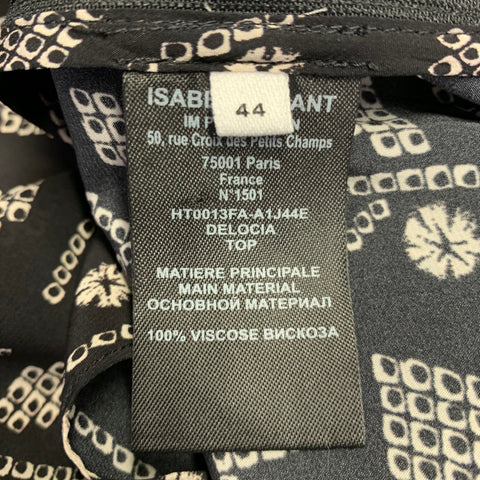 MARANT ETOILE Size 8 -Delocia- Black Cream Viscose Abstract V-Neck Blouse