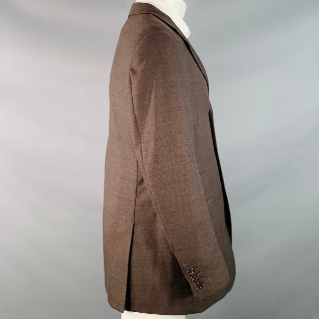 HERMES Size 40 Brown Navy Window Pane Wool Notch Lapel Sport Coat